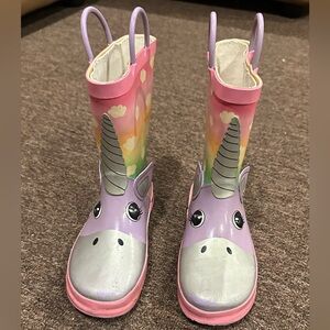 Unicorn Kids Rain Boots - Pink and Purple sz 3 big girls